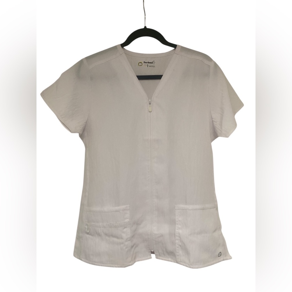 Four-Stretch White Scrub Top GUC M - Picture 3 of 7